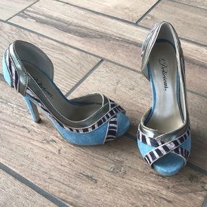 Jean Patterned Peep Toe Pumps